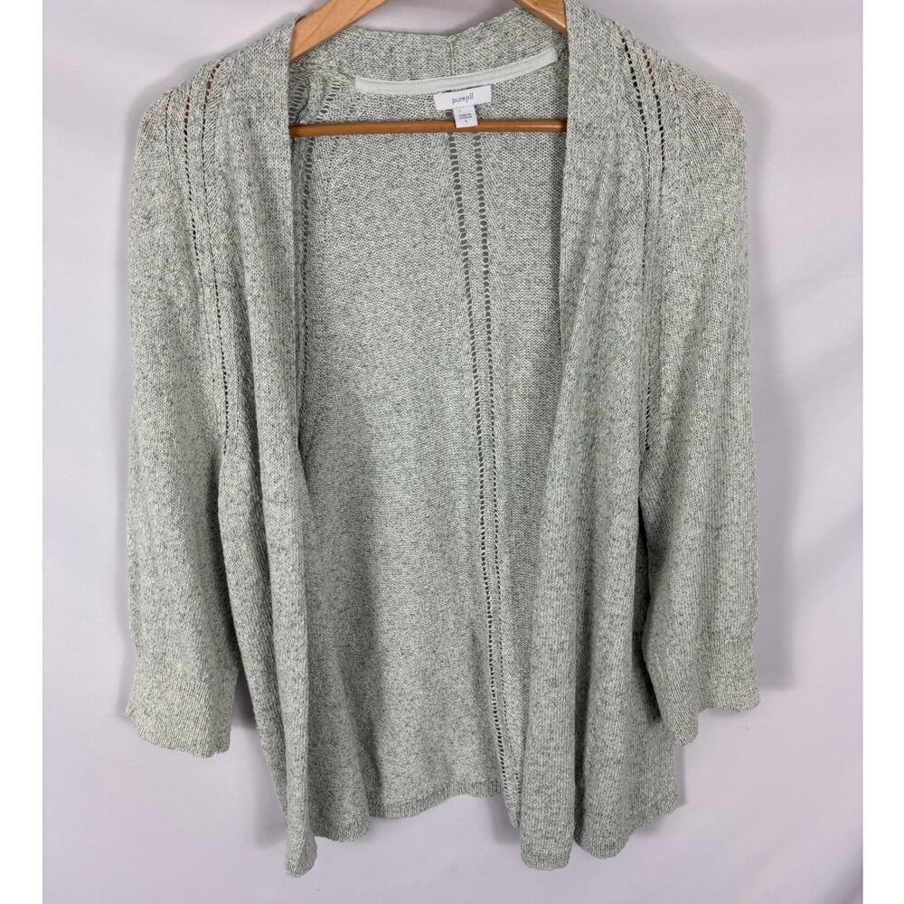 J Jill Pure Jill Light Green White Knit Cardigan Size Large